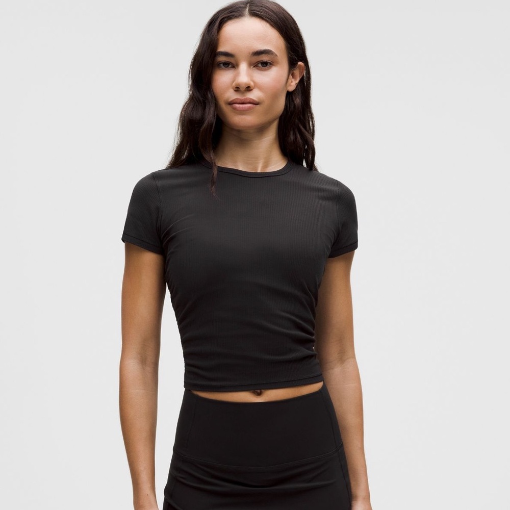 lululemon all it takes athletica Black Short Sleeve Ribbed Crop Tee